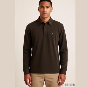 Roots Canada Long Sleeve Polo Shirt Mens XL Brown